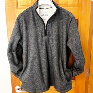 Orvis Pullover Mens XL Grey Brighton 1/4 Zip Sweater Jacket Marled Sherpa Lined